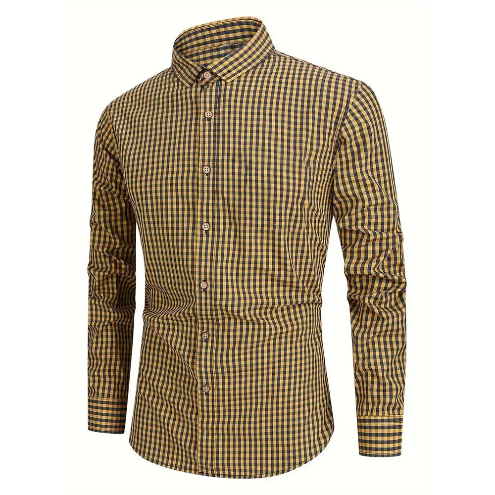 Vintage Plaid Printed Shirt New Hawaii Fashion Vacation Casual Long-sleeved Shirt Men's Clothing Large Size Lapel Button Tops