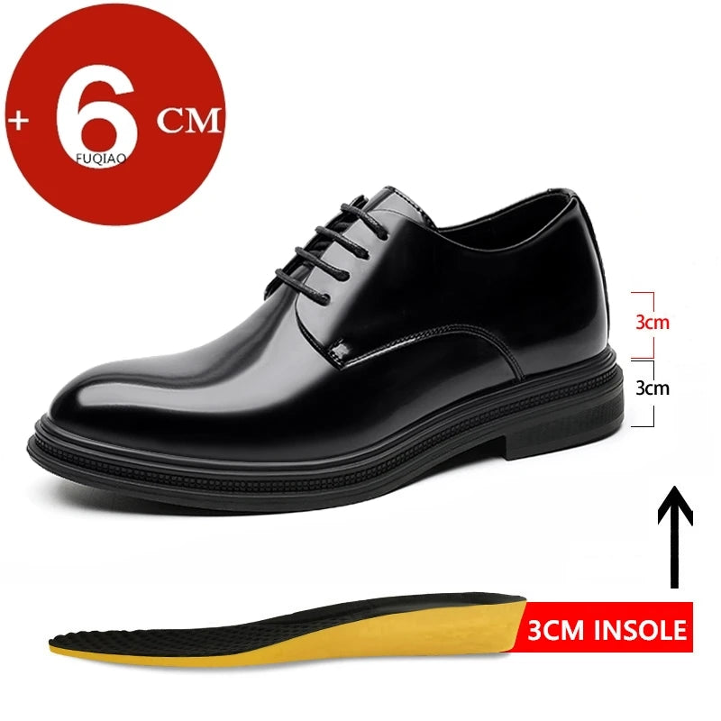 New 6/8cm Classic Men Derby Shoes Platform Height Increase Dress Shoes Formal Business Elevator Shoes British Wedding Suit Shoes