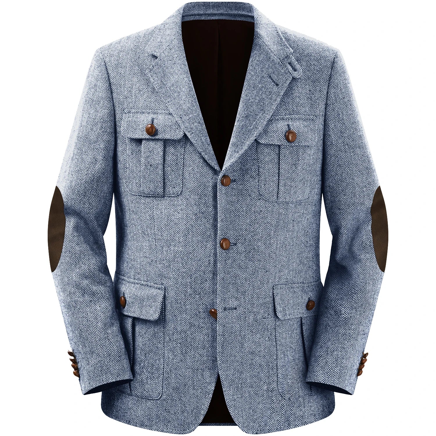 Men's Jackets Multi-pocket Hunting Attire Tweed Double-Breasted  Blazer Herringbone Casual Elegant Retro New Style Man Suit