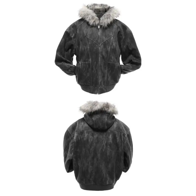 Parka in pelliccia sintetica autunno-inverno con cappuccio , per coppi donna e uomo