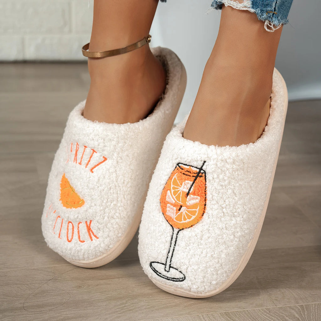 Spritz O'Clock Comfy Women's Aperol Spritz Indoor Winter Slippers Fluffy Slippers Shower Girl Party Bridal Mom Gift Home Shoes