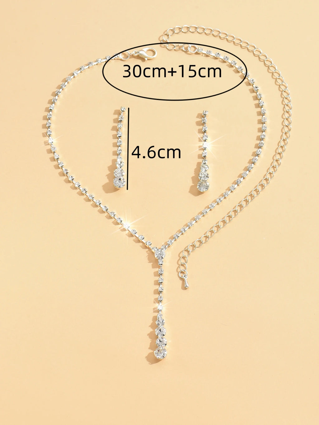3pcs Women's Jewelry Fashion Drops Rhinestone Necklace Earring Set Bridal Wedding Accessories-8098