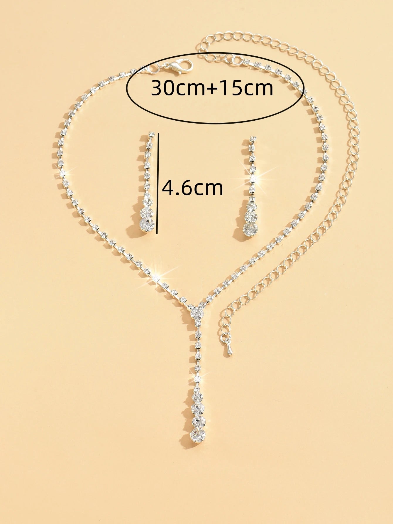 3pcs Women's Jewelry Fashion Drops Rhinestone Necklace Earring Set Bridal Wedding Accessories-8098