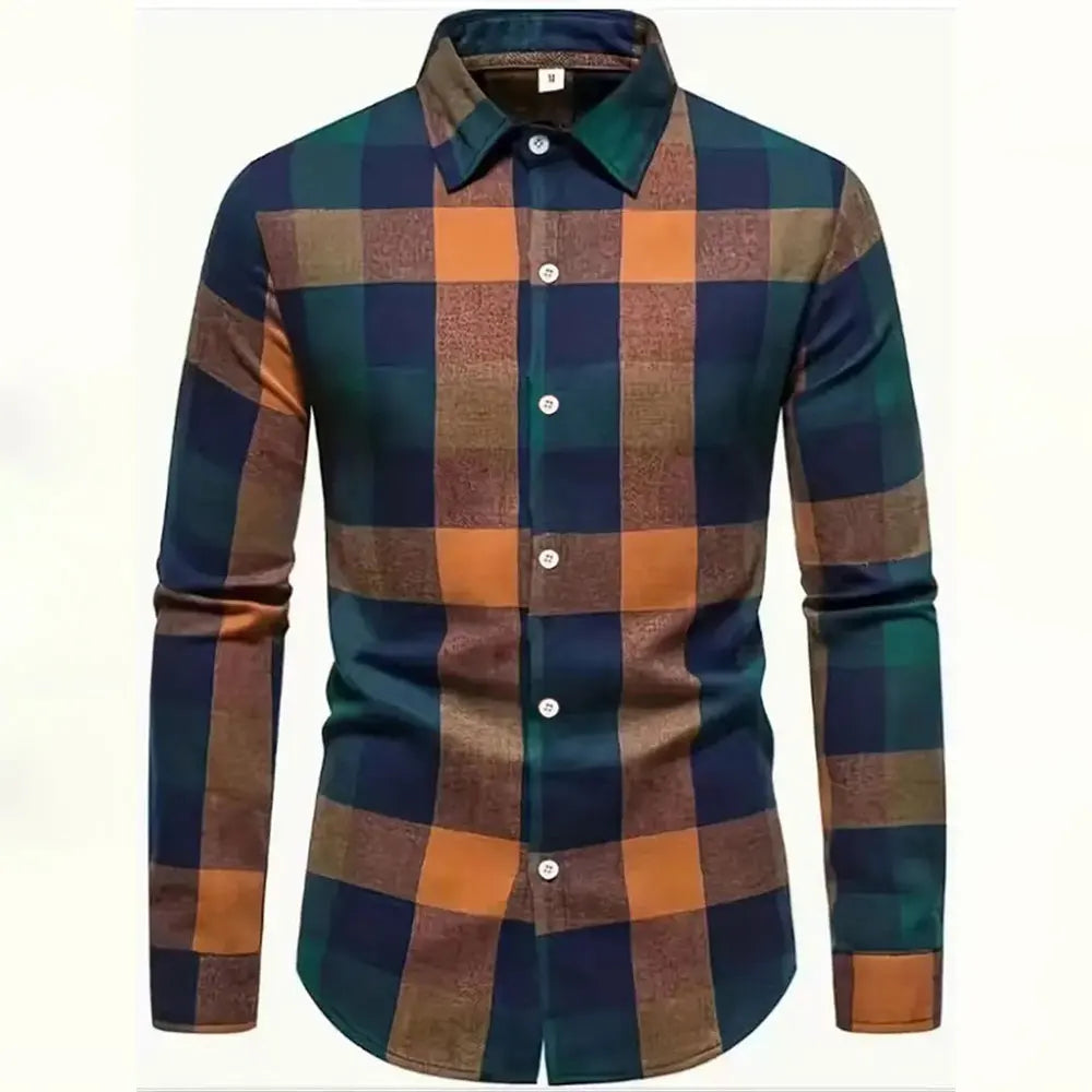 Vintage Plaid Printed Shirt New Hawaii Fashion Vacation Casual Long-sleeved Shirt Men's Clothing Large Size Lapel Button Tops