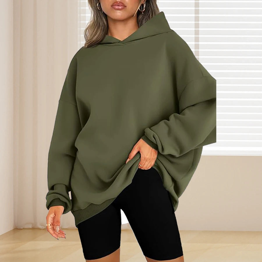 Plus Size Basic Solid Color Hoodie, Casual Simple Long Sleeve Hooded Sweatshirt, Women's Plus Size Clothing