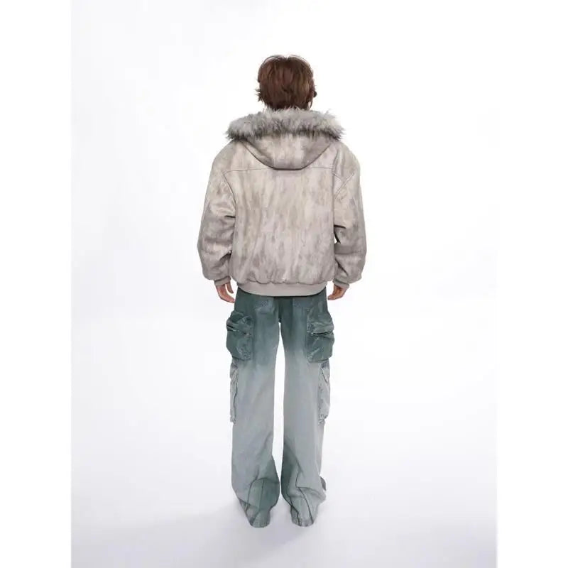 Parka in pelliccia sintetica autunno-inverno con cappuccio , per coppi donna e uomo