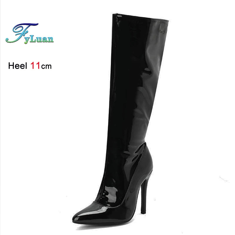 Solid Color Stiletto Long Boots Autumn Winter Woman Shoes Pointed Toe Side Zipper Knee Length Boots Ladies Pole Dance Tall Boots