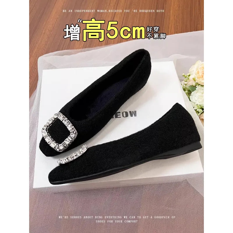 Small Inside Heightened Wool Shoes for Women 2025 New Winter Fleece Warm Mary Jane Shoes