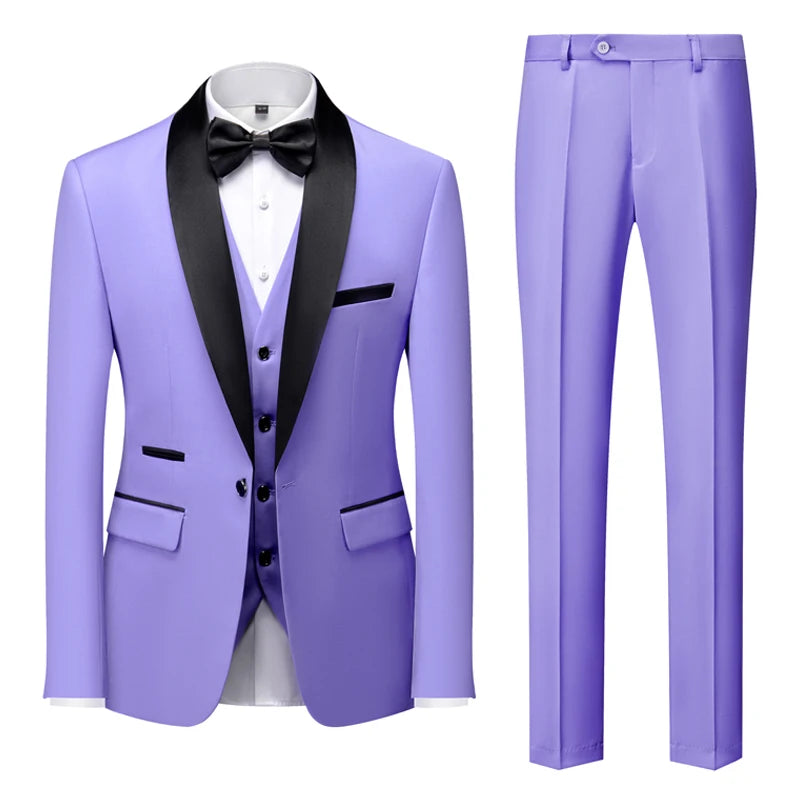 2025 Green Fruit Collar Elegant Wedding Suits for Men, Multi Color Business Casual Formal Blazer+Vest+Pants 3-Piece, Asian Size