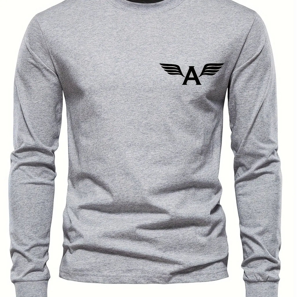 100% pure cotton men's long sleeved round neck loose classic letter printed autumn and winter casual versatile T-shirt top