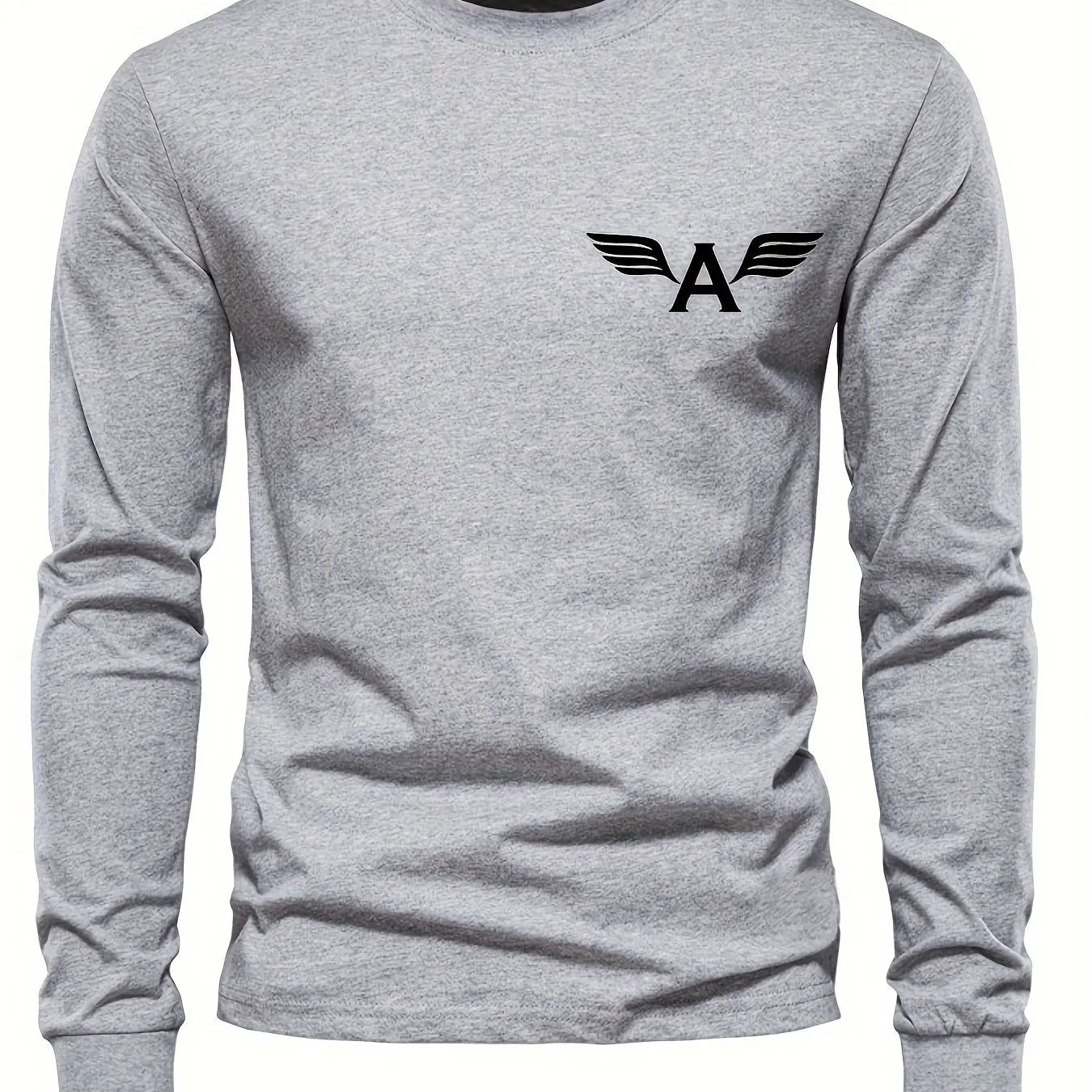 100% pure cotton men's long sleeved round neck loose classic letter printed autumn and winter casual versatile T-shirt top