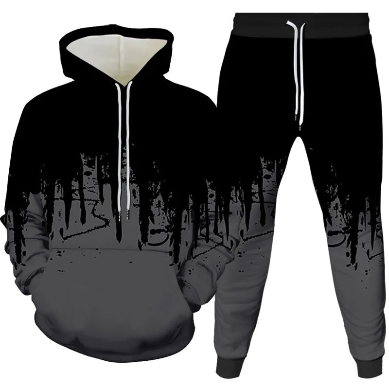 Ink Painting 3D Printed Hoodie Pant Sets Men's Fashion Casual Sweatshirts Sweatpants Two Piece Suits Man Tracksuit Clothing
