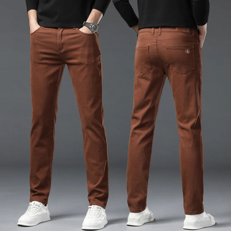 6 Colors Casual Straight Jeans for Men Fashion Streetwear Washed Soft Elastic Denim Pants Men's Clothing Business Trousers