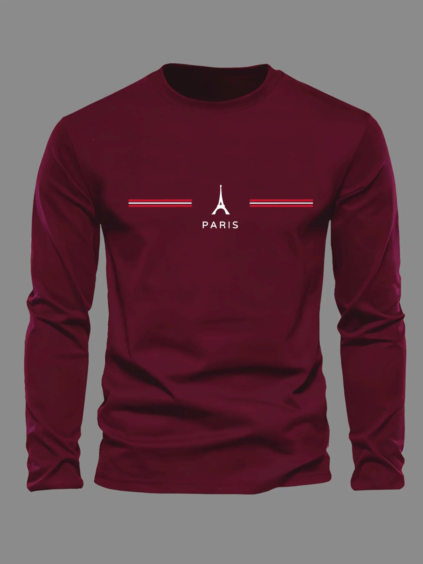 Maglietta da uomo 100% puro cotone , a maniche lunghe , girocollo, con stampa parigi