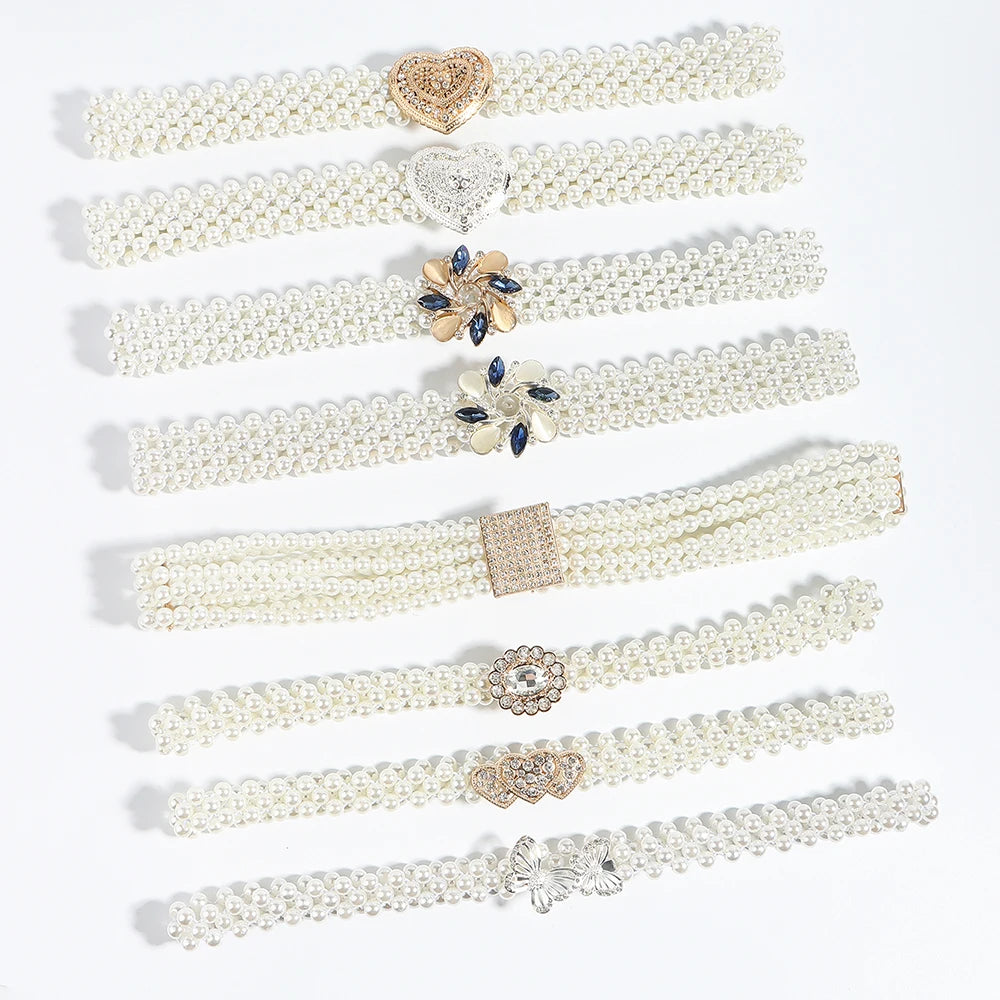 Elegant ladies rhinestone pearl elastic belt Love Butterfly Premium vintage fashion waist chain