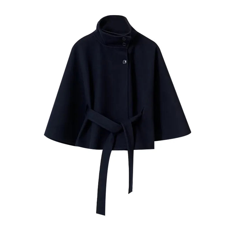 Womens Short Cape Coats For Women Belt Faux Wool Blends Coats Autumn Winter Solid Coats Elegant Cloak Jacket Ladies 2025