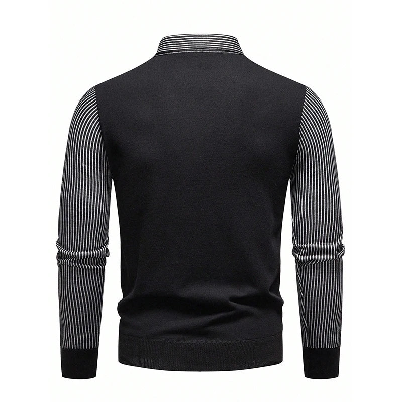 American European Style Mens Sweater Shirt Collar Fleece Lined Knitwear Polo Neck Pullover Sweaters
