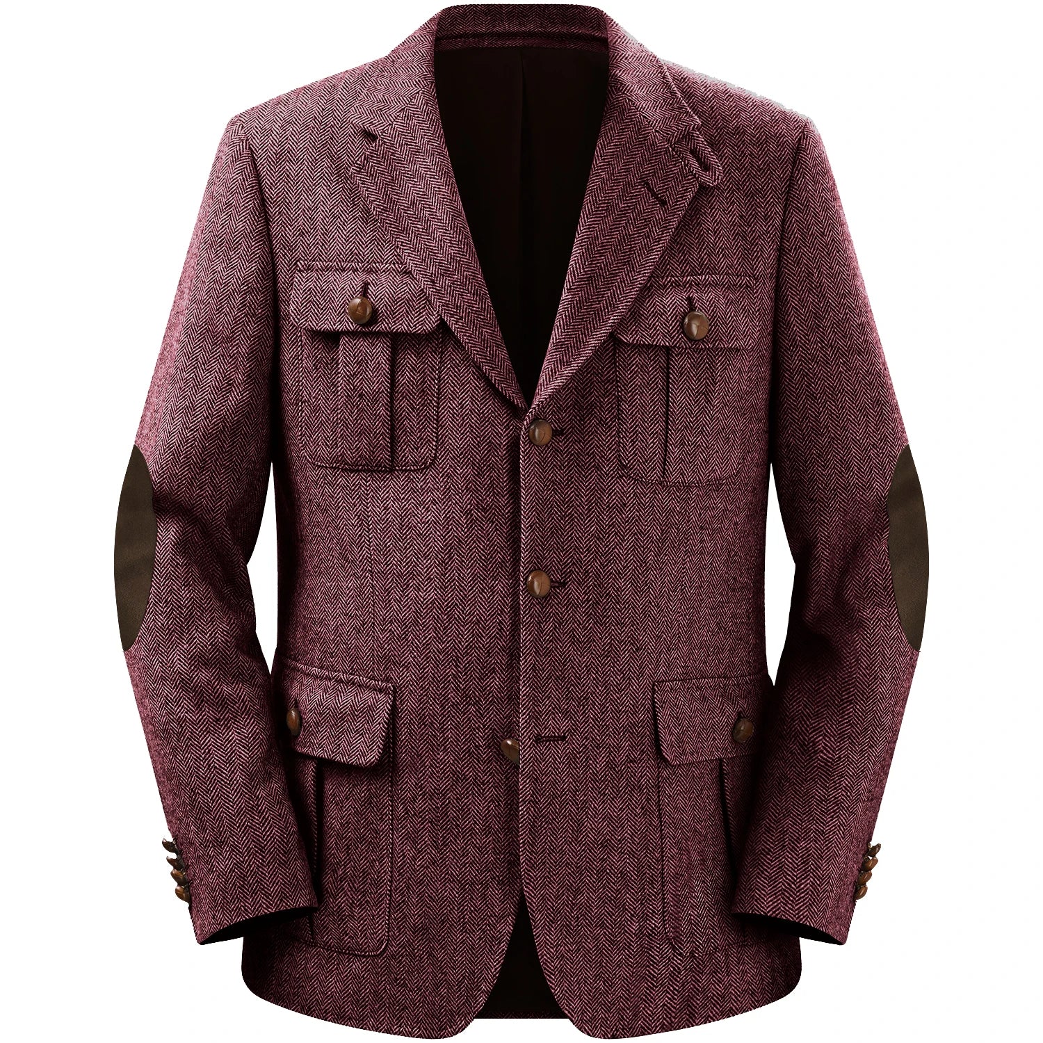 Men's Jackets Multi-pocket Hunting Attire Tweed Double-Breasted  Blazer Herringbone Casual Elegant Retro New Style Man Suit