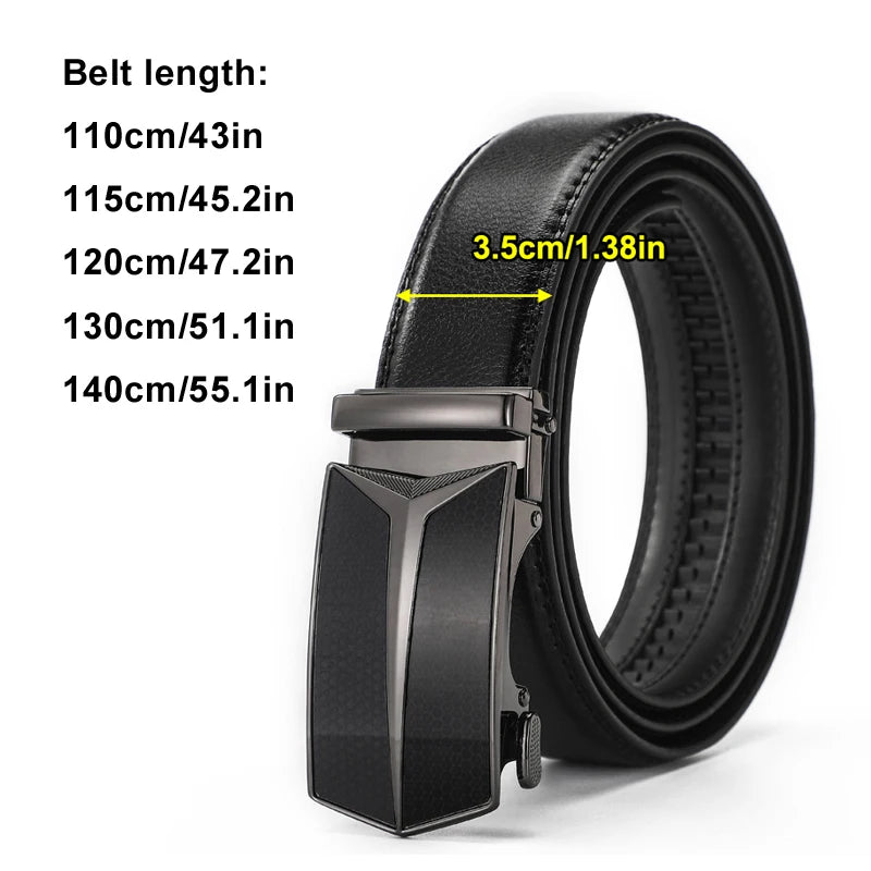 Man cowhide belt, business fashion convenient ratchet belt suitable for business dress casual pants jeans golf, with easy slip b