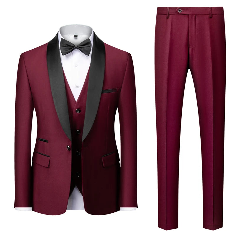 2025 Green Fruit Collar Elegant Wedding Suits for Men, Multi Color Business Casual Formal Blazer+Vest+Pants 3-Piece, Asian Size