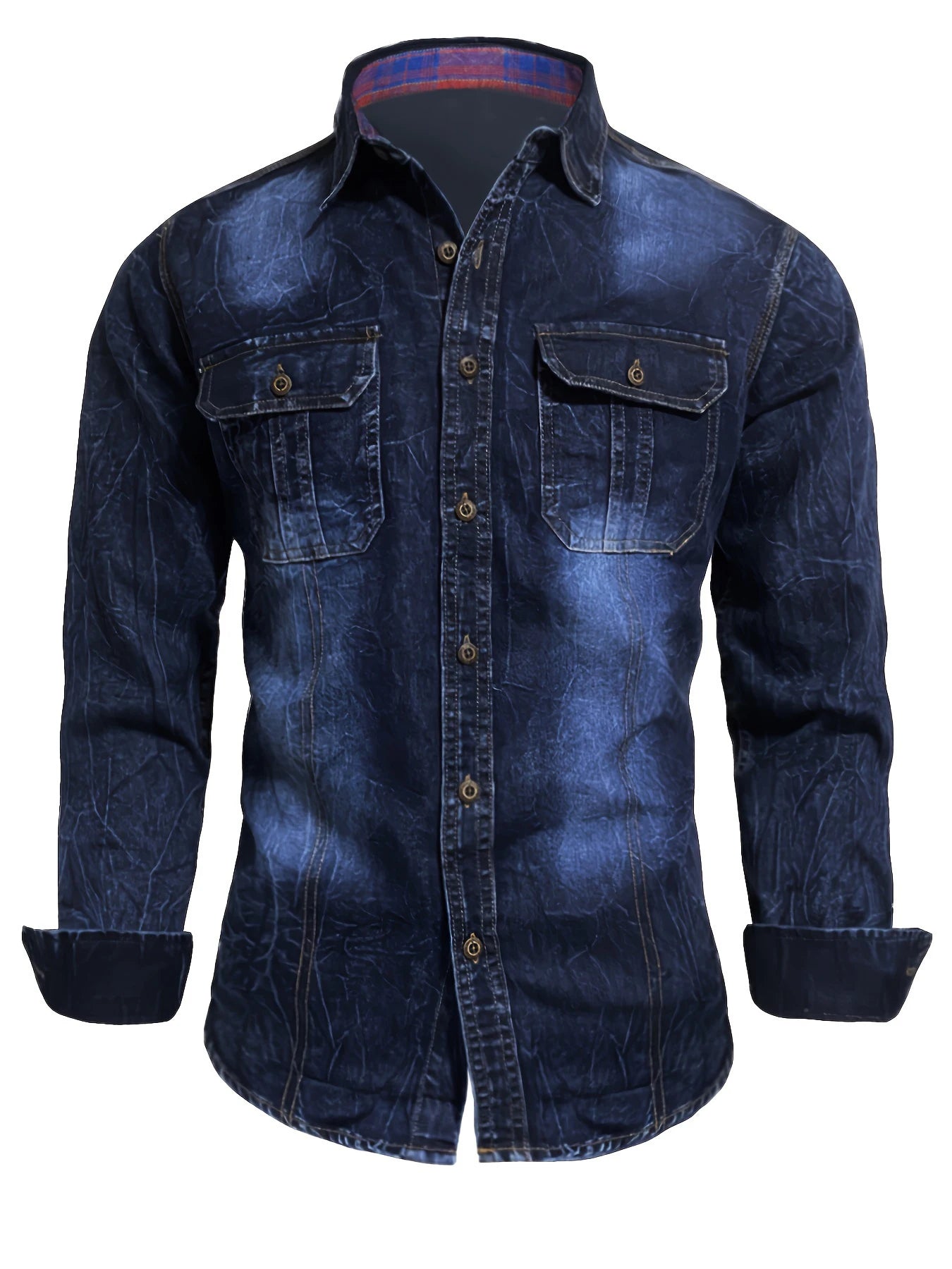 Men's blue denim shirt, long-sleeved, fashionable new style, trendy, slim fit, casual, versatile, slim fit, high-end feel, doubl