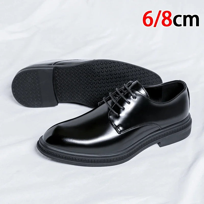 New 6/8cm Classic Men Derby Shoes Platform Height Increase Dress Shoes Formal Business Elevator Shoes British Wedding Suit Shoes