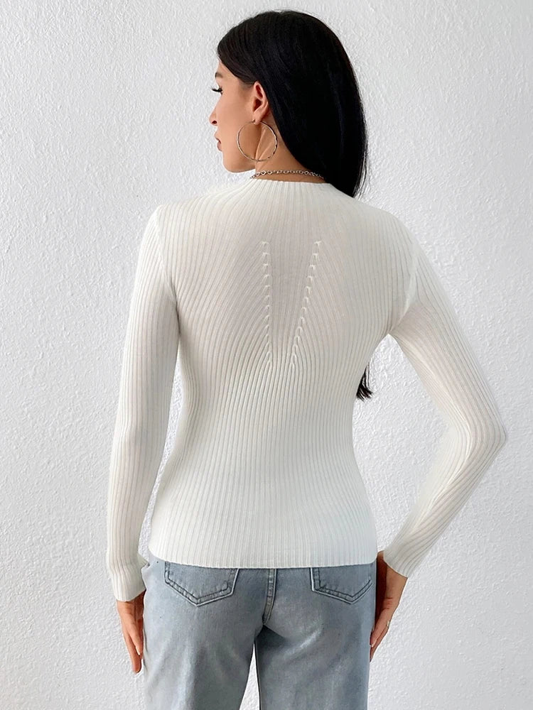Solid White and Black Tops Sweaters 2025 Autumn Winter Long Sleeve Turtleneck Pullovers Fashion Womens Sweaters Femme Clothing