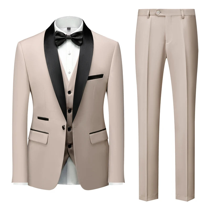 2025 Green Fruit Collar Elegant Wedding Suits for Men, Multi Color Business Casual Formal Blazer+Vest+Pants 3-Piece, Asian Size
