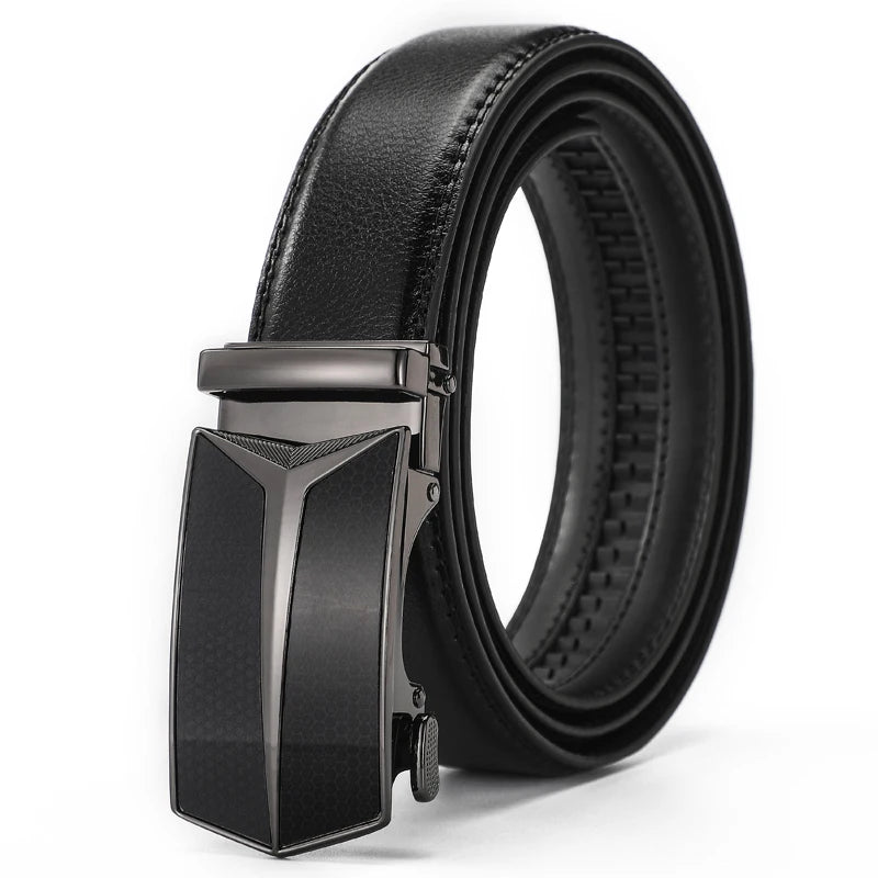 Man cowhide belt, business fashion convenient ratchet belt suitable for business dress casual pants jeans golf, with easy slip b