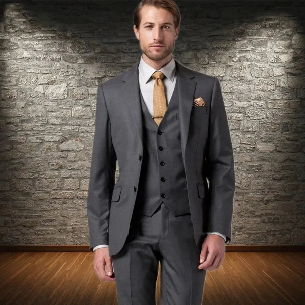 3 Piece Men'S Trend Personality Slim Fit Suits Business Wedding Party Tuxedos Blazer Vest Pants Solid Color Elegant Man Clothes