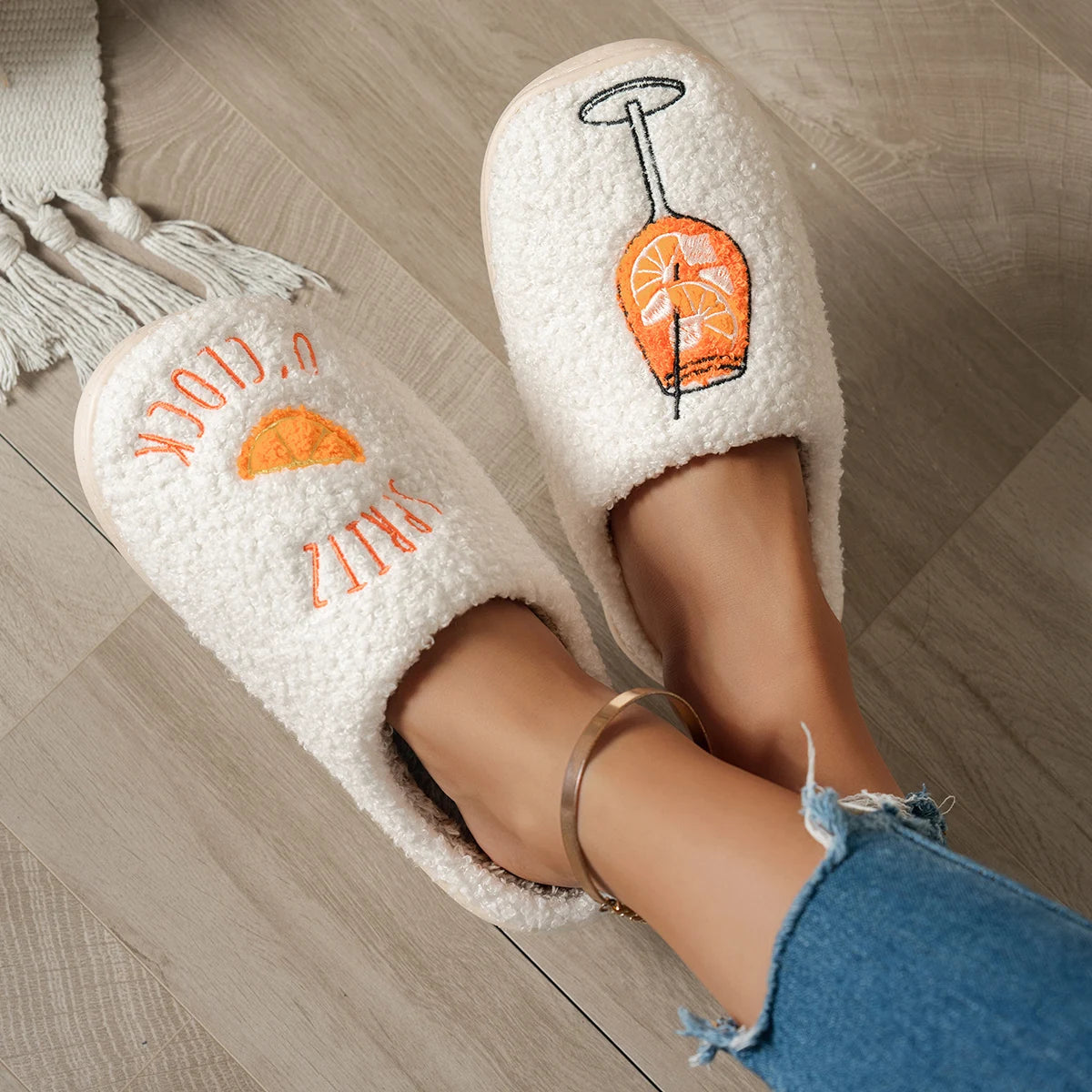 Spritz O'Clock Comfy Women's Aperol Spritz Indoor Winter Slippers Fluffy Slippers Shower Girl Party Bridal Mom Gift Home Shoes
