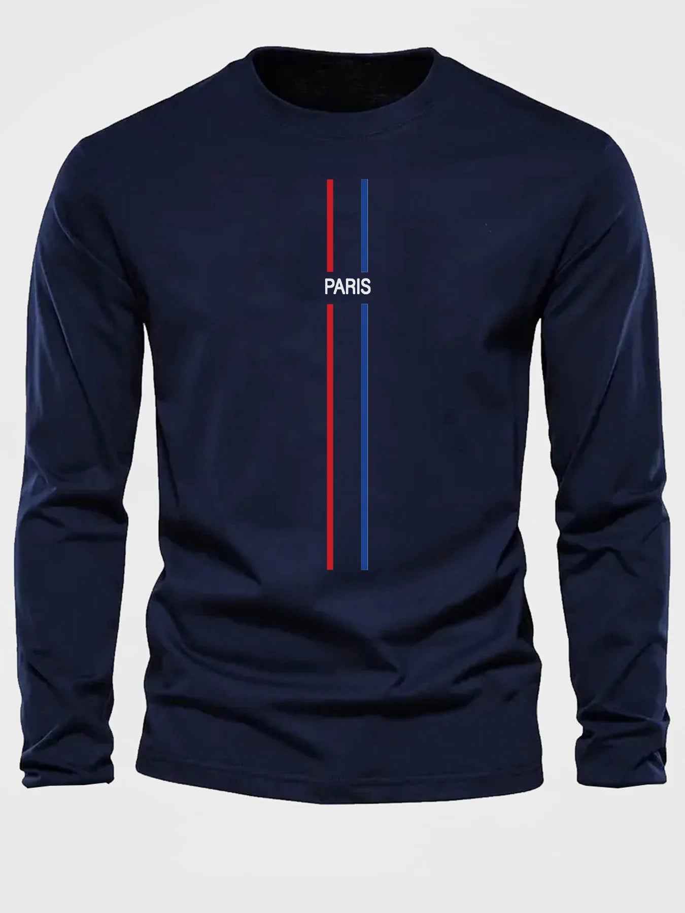 100% pure cotton men's long sleeved round neck loose casual Paris pattern printed spring and autumn versatile T-shirt top