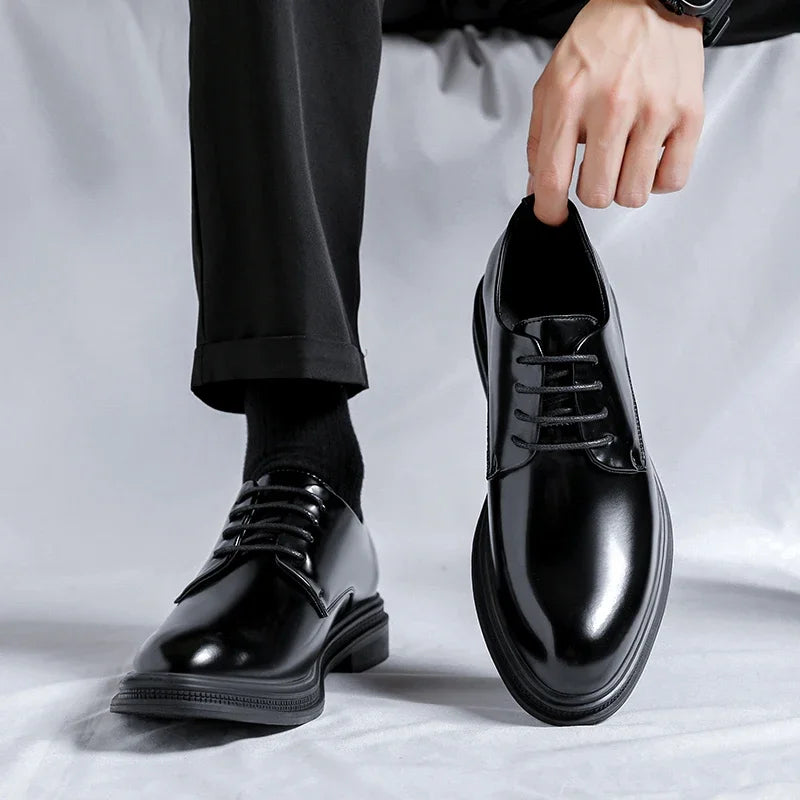 New 6/8cm Classic Men Derby Shoes Platform Height Increase Dress Shoes Formal Business Elevator Shoes British Wedding Suit Shoes