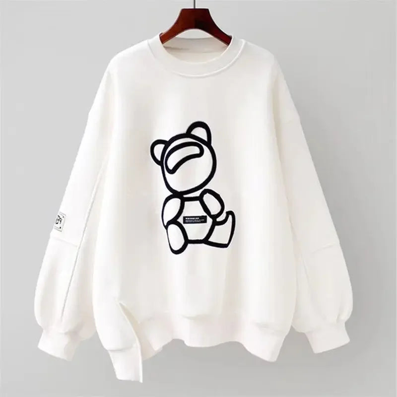 Pullover White Bear Long Sleeve Sweater Autumn and Winter Women Clothing Korean Fashion Oversize Kawaii Clothes Sweatshirt Woman