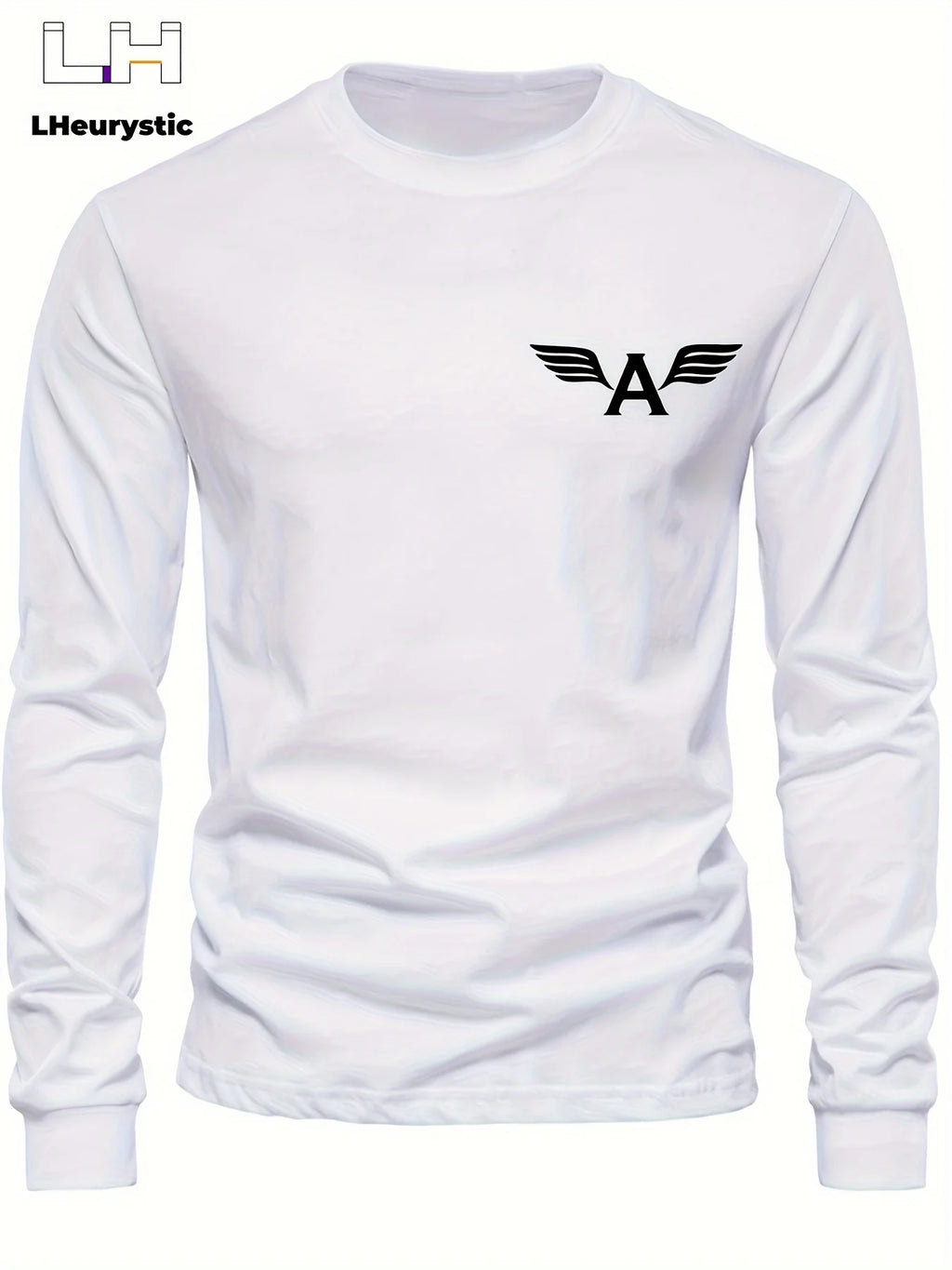 100% pure cotton men's long sleeved round neck loose classic letter printed autumn and winter casual versatile T-shirt top