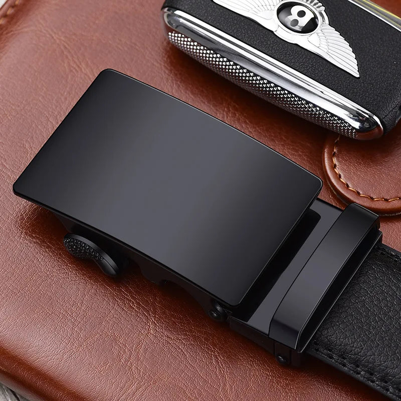 Alloy Automatic Buckle Men's Belt (Non-Iron, Rustproof), Premium Large Size Dress Belt for Business Casual, Lightweight Durable
