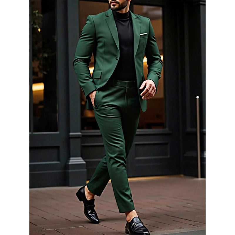 Men's Suit 2 Piece Elegant Business Casual Suit Men's Suit Lapel Collar Dress Pant with Pocket Weddings Formal Occasions Suit