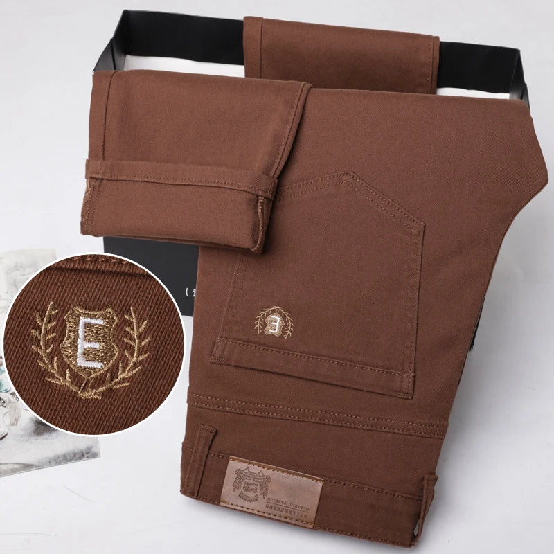 6 Colors Casual Straight Jeans for Men Fashion Streetwear Washed Soft Elastic Denim Pants Men's Clothing Business Trousers