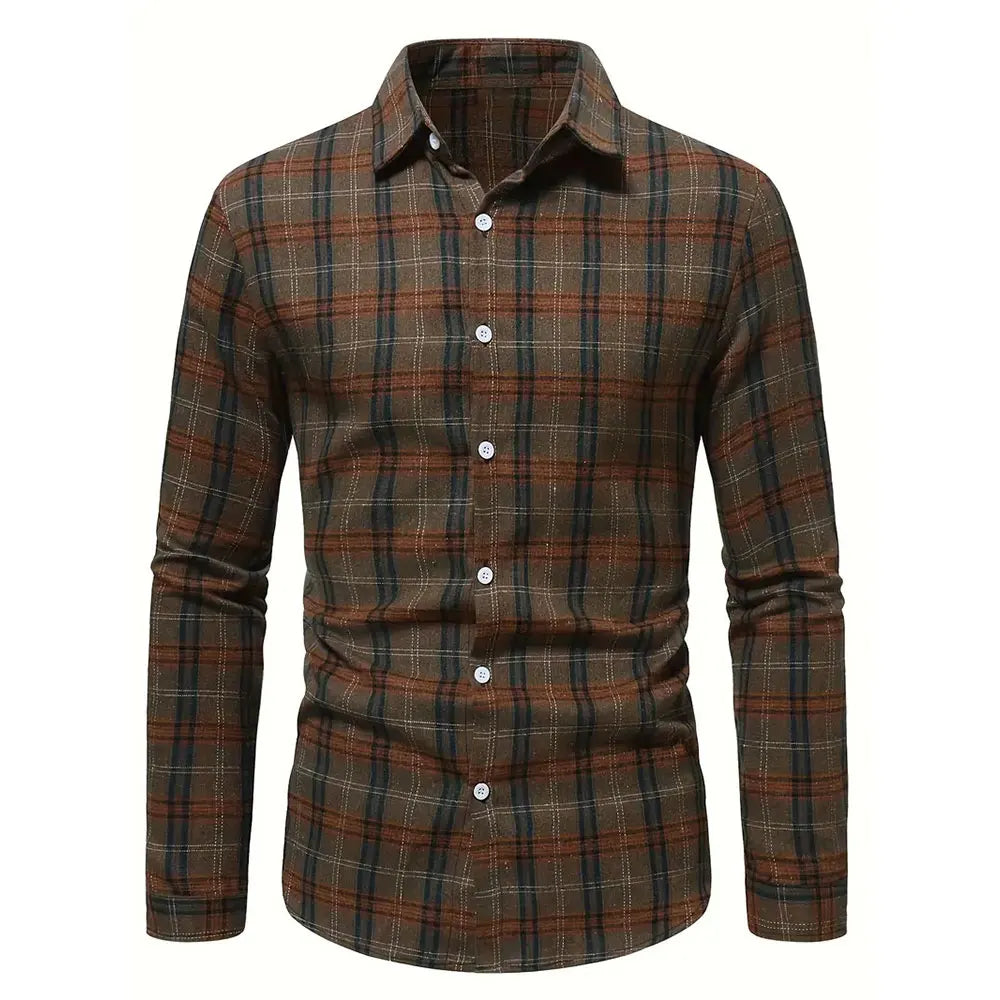 Vintage Plaid Printed Shirt New Hawaii Fashion Vacation Casual Long-sleeved Shirt Men's Clothing Large Size Lapel Button Tops