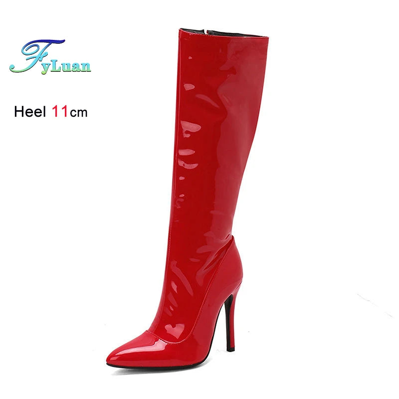 Solid Color Stiletto Long Boots Autumn Winter Woman Shoes Pointed Toe Side Zipper Knee Length Boots Ladies Pole Dance Tall Boots