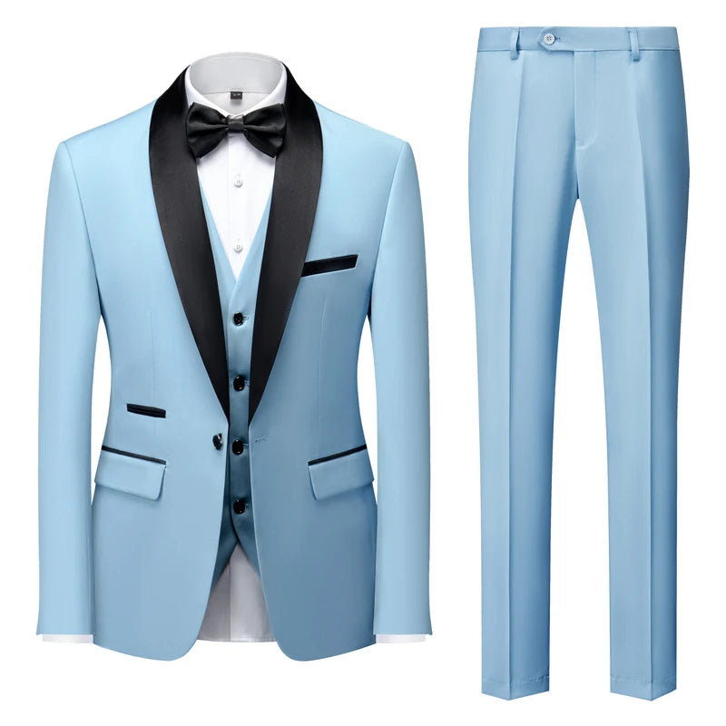 2025 Green Fruit Collar Elegant Wedding Suits for Men, Multi Color Business Casual Formal Blazer+Vest+Pants 3-Piece, Asian Size