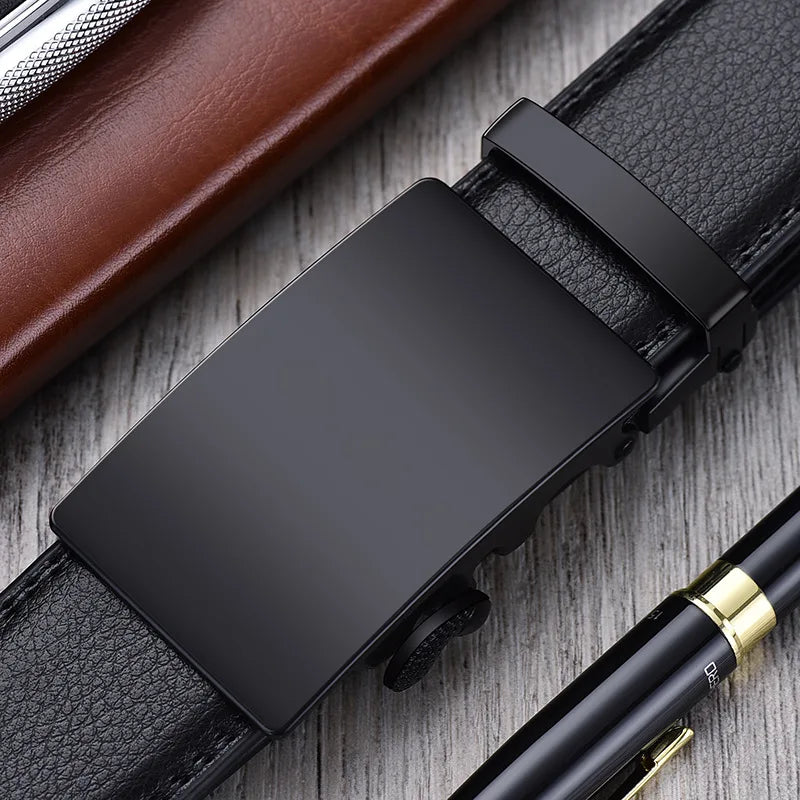Alloy Automatic Buckle Men's Belt (Non-Iron, Rustproof), Premium Large Size Dress Belt for Business Casual, Lightweight Durable