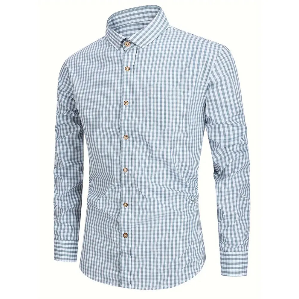 Vintage Plaid Printed Shirt New Hawaii Fashion Vacation Casual Long-sleeved Shirt Men's Clothing Large Size Lapel Button Tops