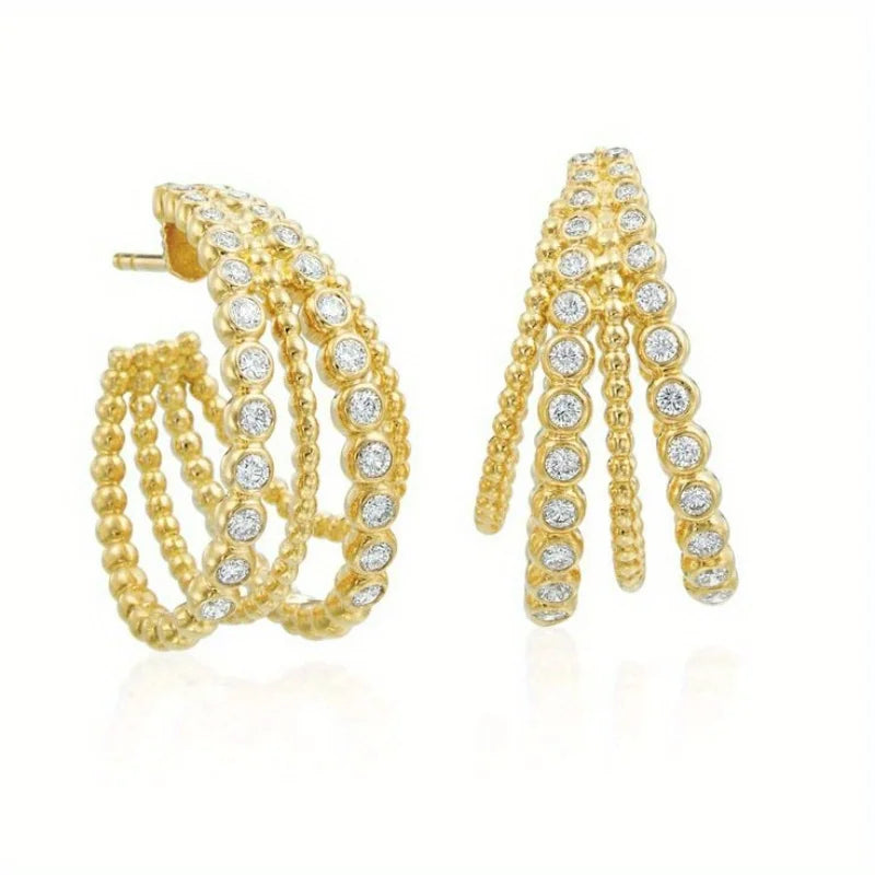 Fashion Classic Synthetic Zirconia Design Women Multilayer Hoop Earrings Golden Plated Banquet Wedding Jewelry Accessories Gifts