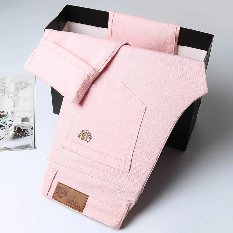 6 Colors Casual Straight Jeans for Men Fashion Streetwear Washed Soft Elastic Denim Pants Men's Clothing Business Trousers