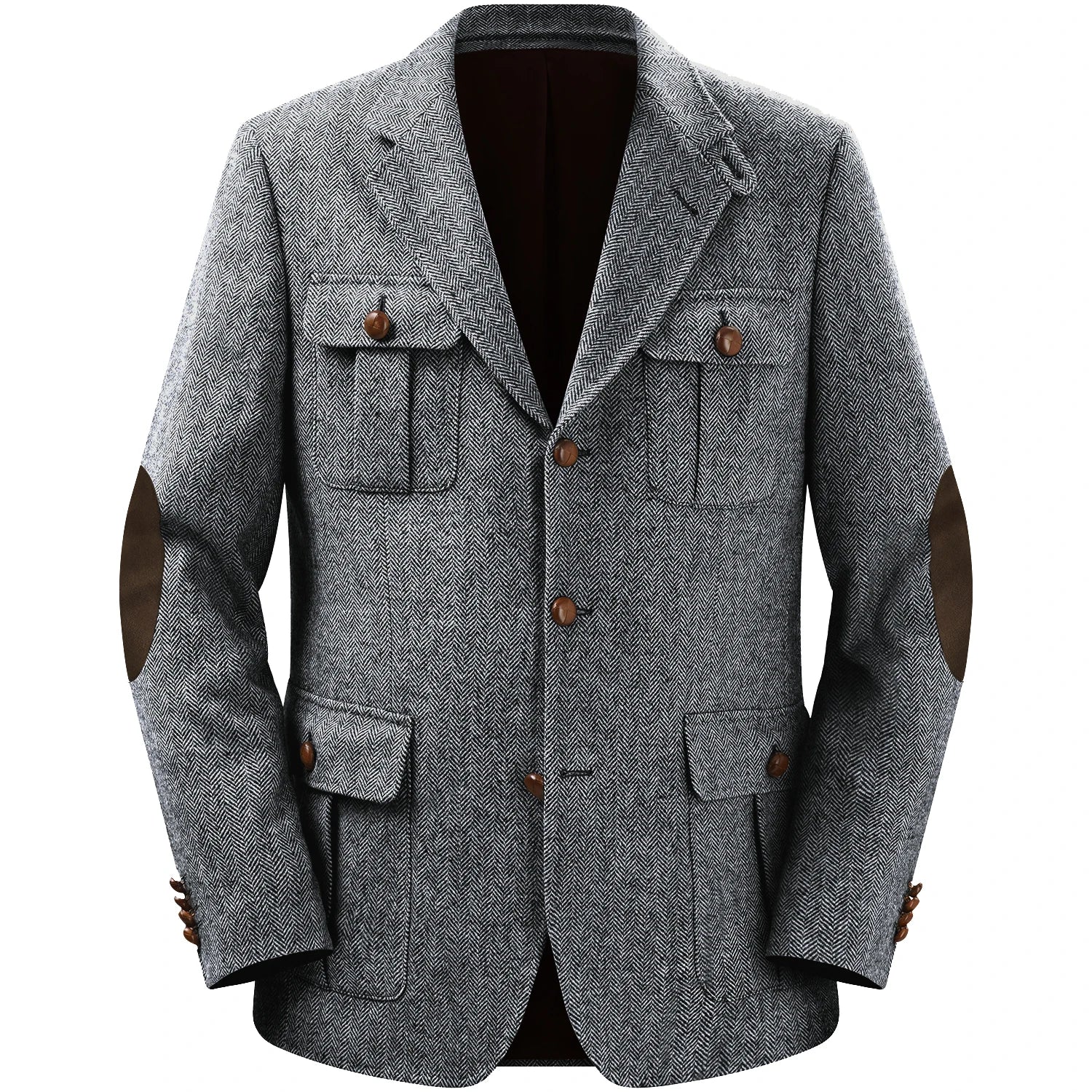 Men's Jackets Multi-pocket Hunting Attire Tweed Double-Breasted  Blazer Herringbone Casual Elegant Retro New Style Man Suit