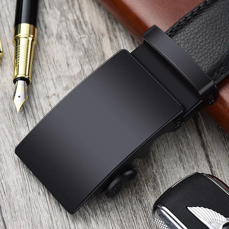 Alloy Automatic Buckle Men's Belt (Non-Iron, Rustproof), Premium Large Size Dress Belt for Business Casual, Lightweight Durable