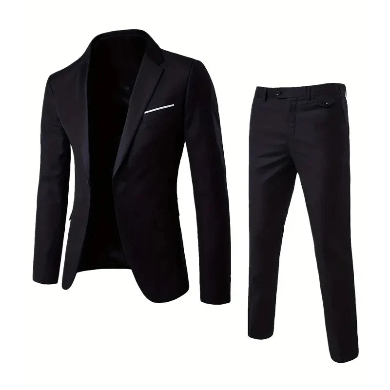 Men's Suit 2 Piece Elegant Business Casual Suit Men's Suit Lapel Collar Dress Pant with Pocket Weddings Formal Occasions Suit