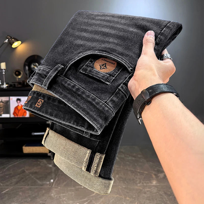 Jeans da uomo , pantaloni lunghi dritti in denim elasticizzato , autunno inverno , Jeans classico