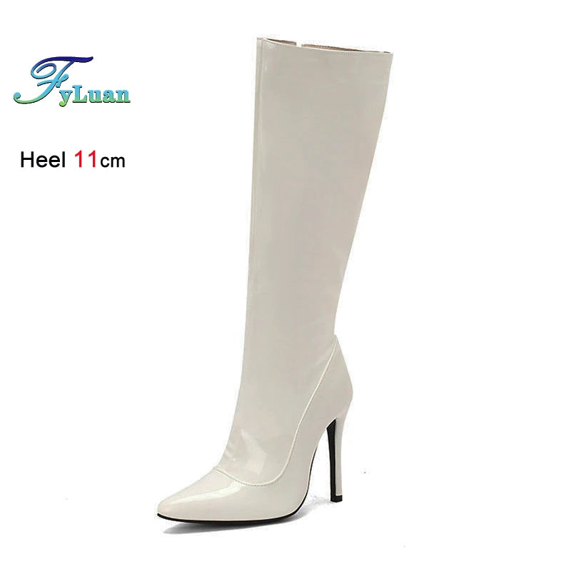 Solid Color Stiletto Long Boots Autumn Winter Woman Shoes Pointed Toe Side Zipper Knee Length Boots Ladies Pole Dance Tall Boots